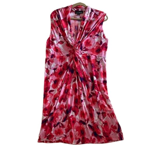 Isabella Rodriguez Stretch Soft Pink Red watercolor Slinky Floral Dress Size 2X - Picture 3 of 9